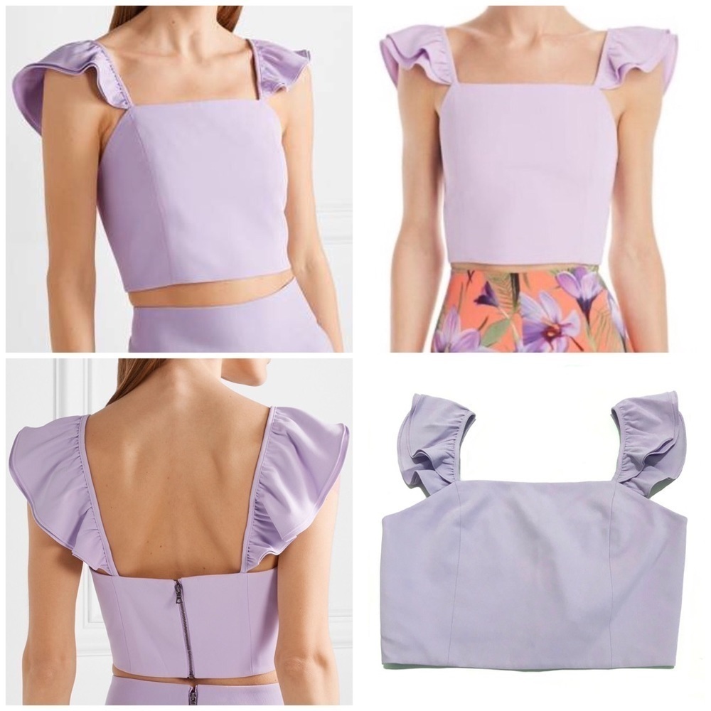Alice and Olivia Celestia Cropped Ruffle Crepe Top in Orchid Size 10